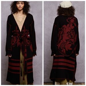 POL Black and Red Floral Cardigan